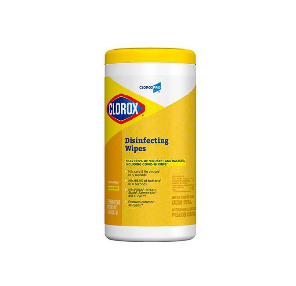 CLOROX BLEACH-FREE WIPES 6/75
LEMON SCENT - KILLS 99.9%